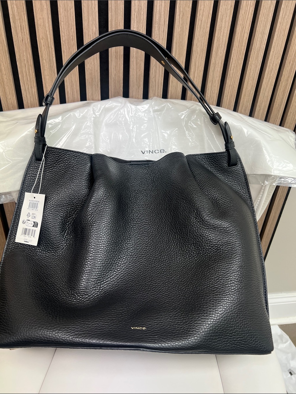 Vince Black Pebbled Leather Hobo Shoulder Bag